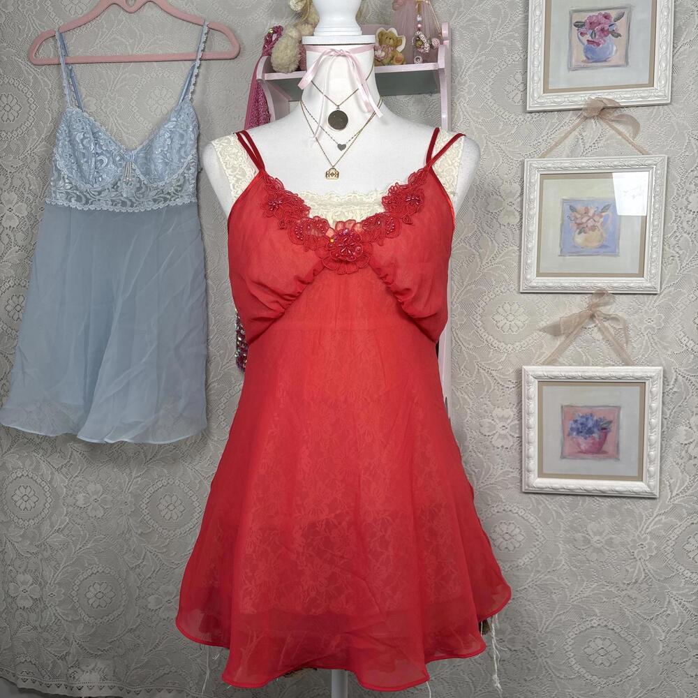 vintage red beaded valentines‎ slip dress